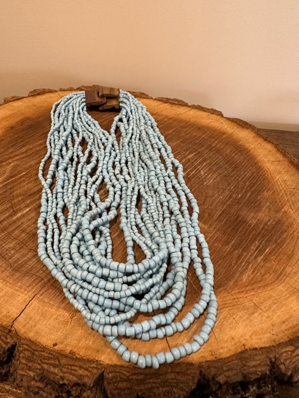 Multi-Strand Light Blue Beaded Necklace